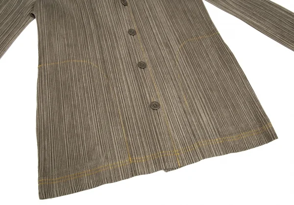プリーツプリーズPLEATS PLEASE ステッチデザインメタルボタンジャケット カーキ4 K-92569_010