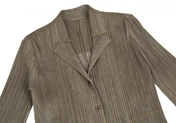 プリーツプリーズPLEATS PLEASE ステッチデザインメタルボタンジャケット カーキ4 K-92569_003