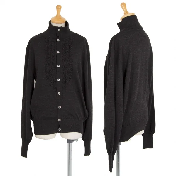 ジャンポールゴルチエ マイユJean Paul GAULTIER MAILLE ギャザー装飾ハイネックカーディガン チャコールM位 K-92582_001