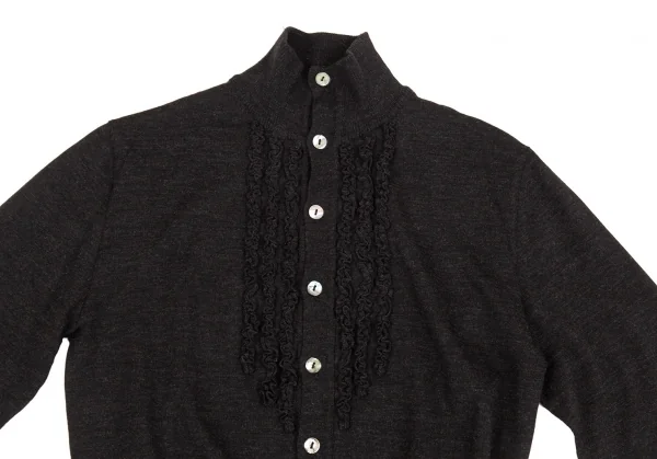 ジャンポールゴルチエ マイユJean Paul GAULTIER MAILLE ギャザー装飾ハイネックカーディガン チャコールM位 K-92582_003