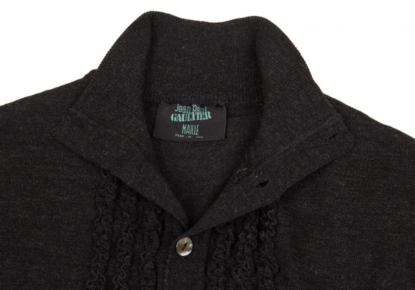 ジャンポールゴルチエ マイユJean Paul GAULTIER MAILLE ギャザー装飾ハイネックカーディガン チャコールM位 K-92582_005