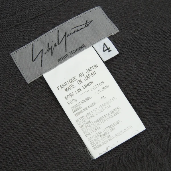 ヨウジヤマモト プールオムYohji Yamamoto POUR HOMME リネンコットン襟切替ボタンシャツ グレー4 K-92602_019