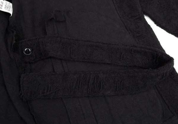 ヨウジヤマモト プールオムYohji Yamamoto POUR HOMME ダメージ加工パイルニットローブカーディガン 黒3 K-92607_010