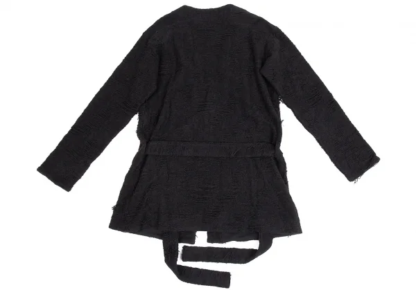 ヨウジヤマモト プールオムYohji Yamamoto POUR HOMME ダメージ加工パイルニットローブカーディガン 黒3 K-92607_011