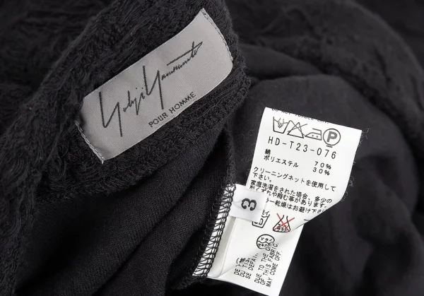 ヨウジヤマモト プールオムYohji Yamamoto POUR HOMME ダメージ加工パイルニットローブカーディガン 黒3 K-92607_017