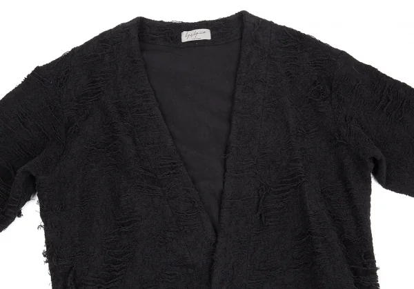 ヨウジヤマモト プールオムYohji Yamamoto POUR HOMME ダメージ加工パイルニットローブカーディガン 黒3 K-92607_002