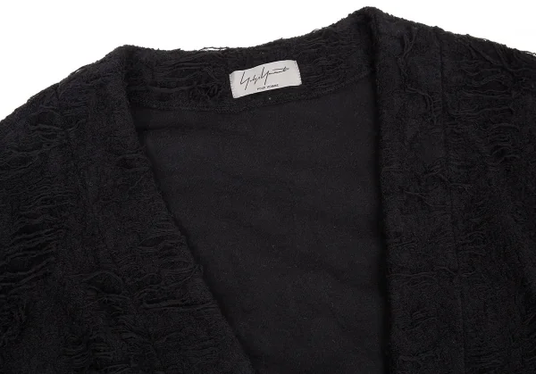 ヨウジヤマモト プールオムYohji Yamamoto POUR HOMME ダメージ加工パイルニットローブカーディガン 黒3 K-92607_003