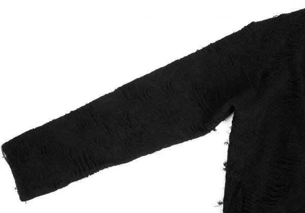 ヨウジヤマモト プールオムYohji Yamamoto POUR HOMME ダメージ加工パイルニットローブカーディガン 黒3 K-92607_004