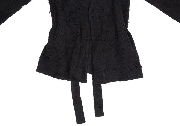 ヨウジヤマモト プールオムYohji Yamamoto POUR HOMME ダメージ加工パイルニットローブカーディガン 黒3 K-92607_006