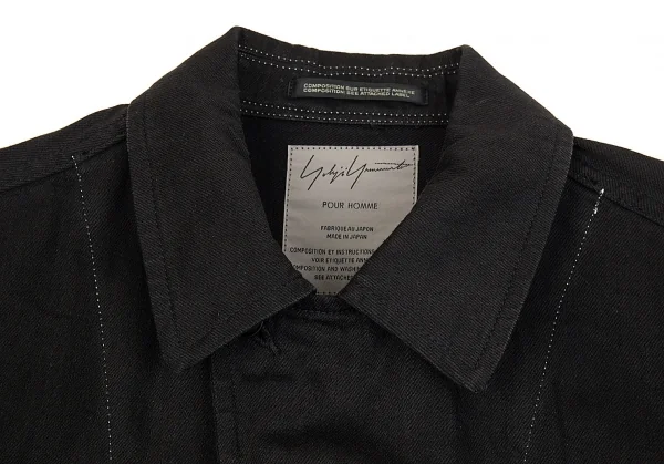 ヨウジヤマモト プールオムYohji Yamamoto POUR HOMME コットンカツラギホワイトステッチジャケット 黒3 K-92609_004