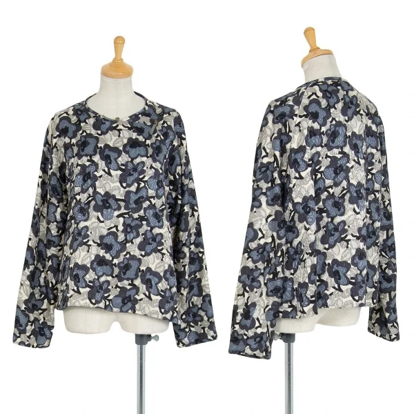 ドリスヴァンノッテンDRIES VAN NOTEN フラワープリントジャガードチャイナジャケット オフ青緑S K-92687_001
