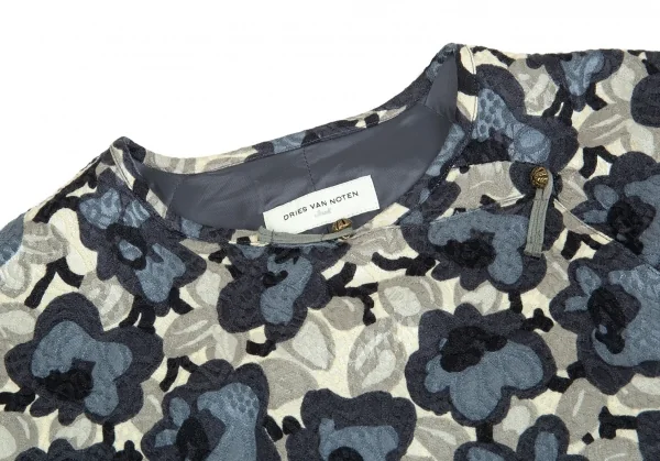 ドリスヴァンノッテンDRIES VAN NOTEN フラワープリントジャガードチャイナジャケット オフ青緑S K-92687_004