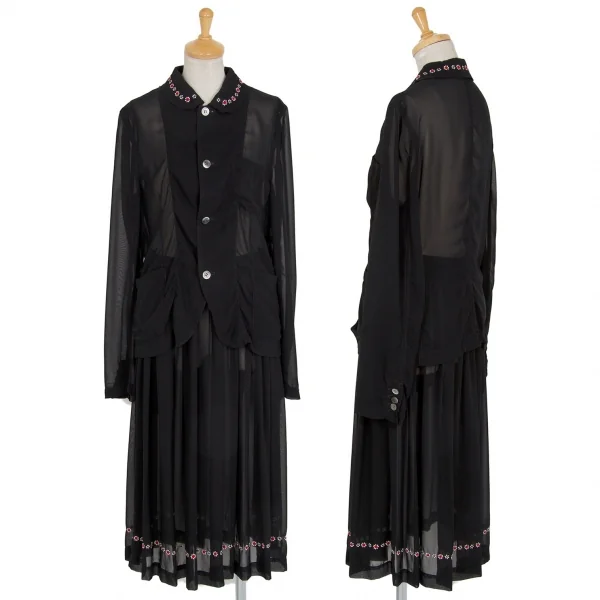 コムコム コムデギャルソン×ジュープ バイ ジャッキーCOMME des GARCONS×Jupe BY JACKIE フラワー刺繍ラウンドカラーセットアップ 黒M/S K-92731_001