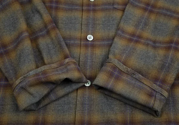 ズッカzucca ノーカラーチェックネルシャツワンピース 茶グレーM K-92795_010