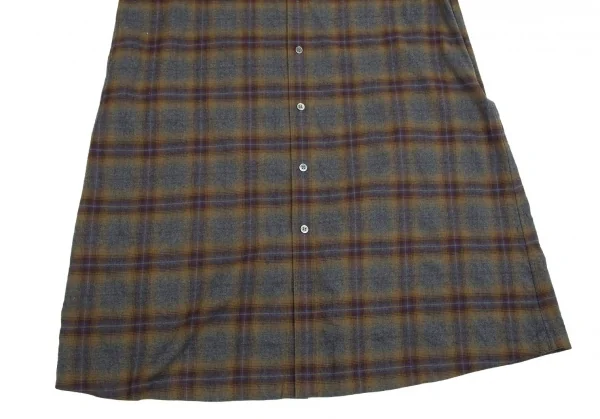 ズッカzucca ノーカラーチェックネルシャツワンピース 茶グレーM K-92795_011