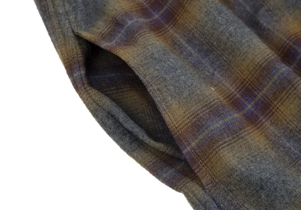 ズッカzucca ノーカラーチェックネルシャツワンピース 茶グレーM K-92795_012