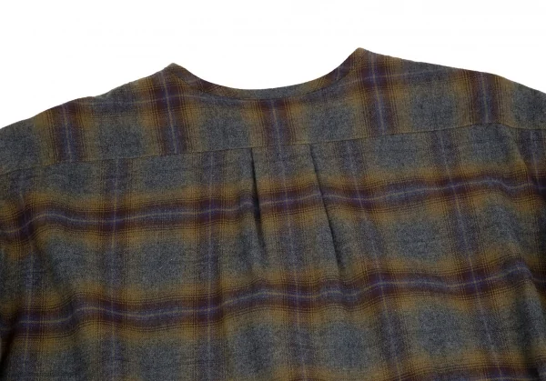 ズッカzucca ノーカラーチェックネルシャツワンピース 茶グレーM K-92795_015