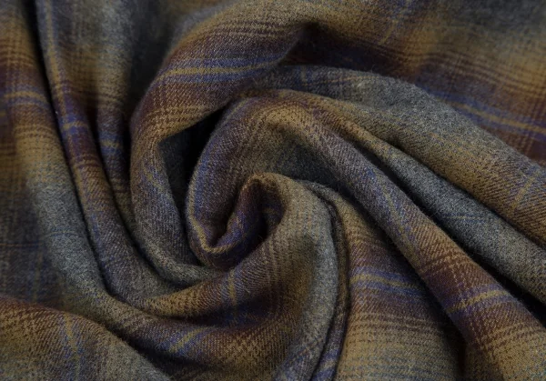 ズッカzucca ノーカラーチェックネルシャツワンピース 茶グレーM K-92795_016