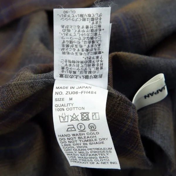 ズッカzucca ノーカラーチェックネルシャツワンピース 茶グレーM K-92795_017