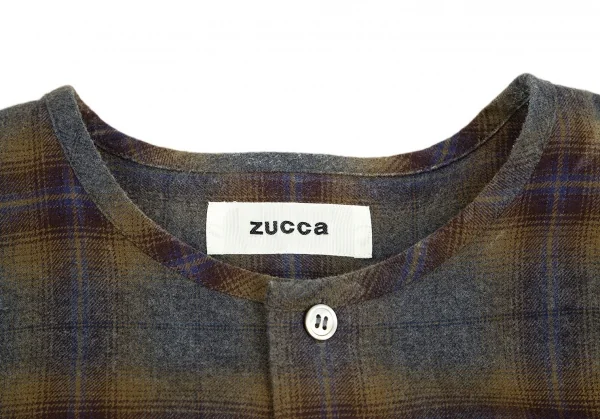 ズッカzucca ノーカラーチェックネルシャツワンピース 茶グレーM K-92795_004