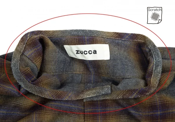 ズッカzucca ノーカラーチェックネルシャツワンピース 茶グレーM K-92795_005