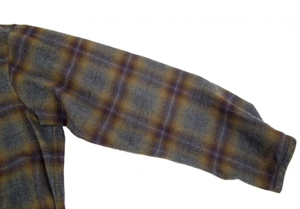 ズッカzucca ノーカラーチェックネルシャツワンピース 茶グレーM K-92795_008