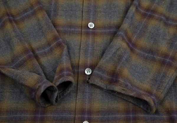 ズッカzucca ノーカラーチェックネルシャツワンピース 茶グレーM K-92795_009