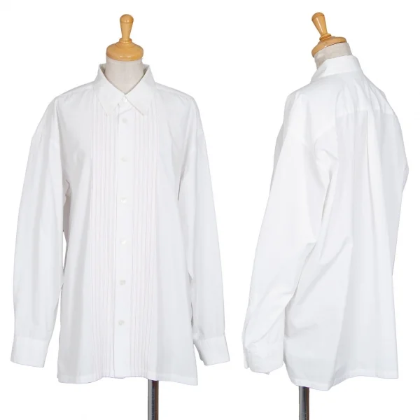 ISSEY MIYAKE Front Tuck Cotton Long Sleeve Shirt White L K-92800_001