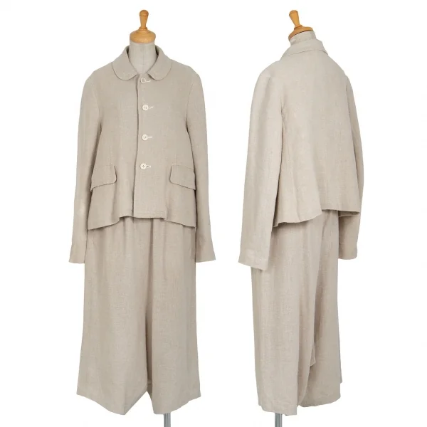 コムコム コムデギャルソンCOMME des GARCONS粗織りリネンラウンドカラージャケット ベージュM K-92876_015