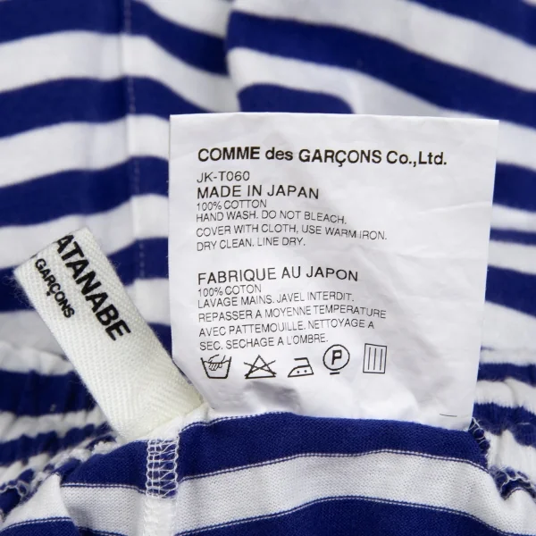 ジュンヤワタナベ コムデギャルソンJUNYA WATANABE COMME des GARCONS コットン天竺マリンボーダーサルエルパンツ 白青XS K-93041_010