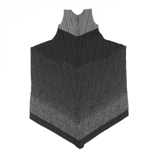 イッセイミヤケISSEY MIYAKE ボーダーステッチノースリーブワンピース グレー黒2 K-93094_002