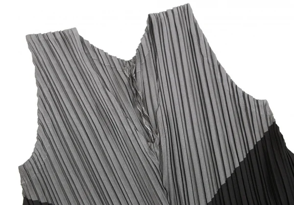 イッセイミヤケISSEY MIYAKE ボーダーステッチノースリーブワンピース グレー黒2 K-93094_004