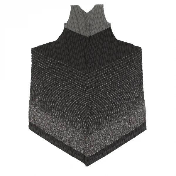 イッセイミヤケISSEY MIYAKE ボーダーステッチノースリーブワンピース グレー黒2 K-93094_009