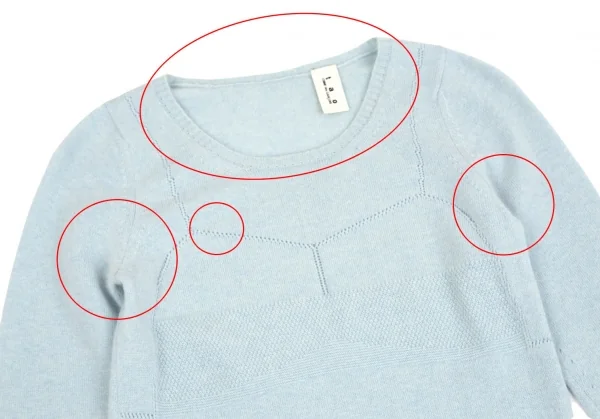 タオ コムデギャルソンtao COMME des GARCONS バスト切替デザインクルーネック七分丈カシミヤニット 水色M位 K-93127_003