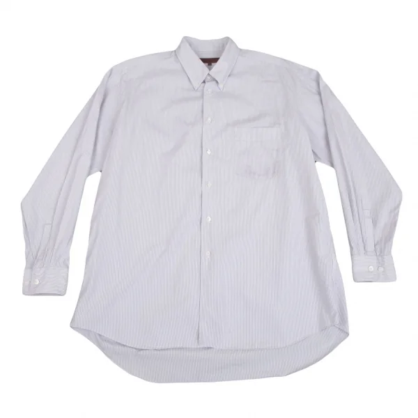コムデギャルソン オムドゥCOMME des GARCONS HOMME DEUX コットンストライプボタンダウンシャツ 白グレーL K-93155_001