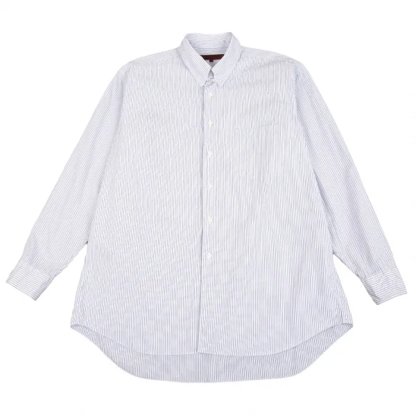 コムデギャルソン オムドゥCOMME des GARCONS HOMME DEUX コットンオルタネイトストライプタブカラーシャツ 白黒水色M K-93205_001