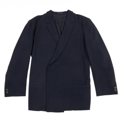 ヨウジヤマモト プールオムYohji Yamamoto POUR HOMMEウールギャバ比翼ダブルジャケット 紺