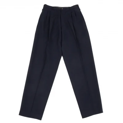 ヨウジヤマモト プールオムYohji Yamamoto POUR HOMMEウールギャバサイドベルトパンツ 紺