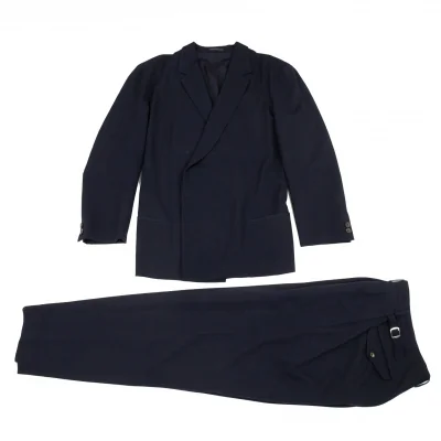 ヨウジヤマモト プールオムYohji Yamamoto POUR HOMMEウールギャバ比翼ダブルセットアップスーツ 紺