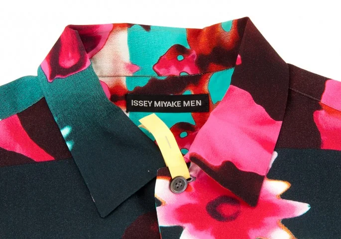 イッセイミヤケISSEY MIYAKE 花柄長袖レーヨンシャツ 青ピンク2 (K-6701)