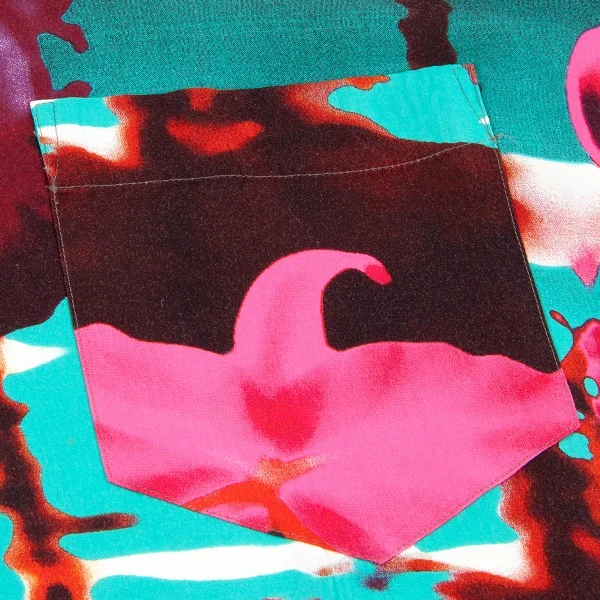 イッセイミヤケISSEY MIYAKE 花柄長袖レーヨンシャツ 青ピンク2 (K-6701)