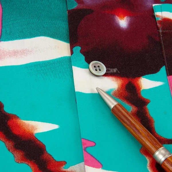 イッセイミヤケISSEY MIYAKE 花柄長袖レーヨンシャツ 青ピンク2 (K-6701)