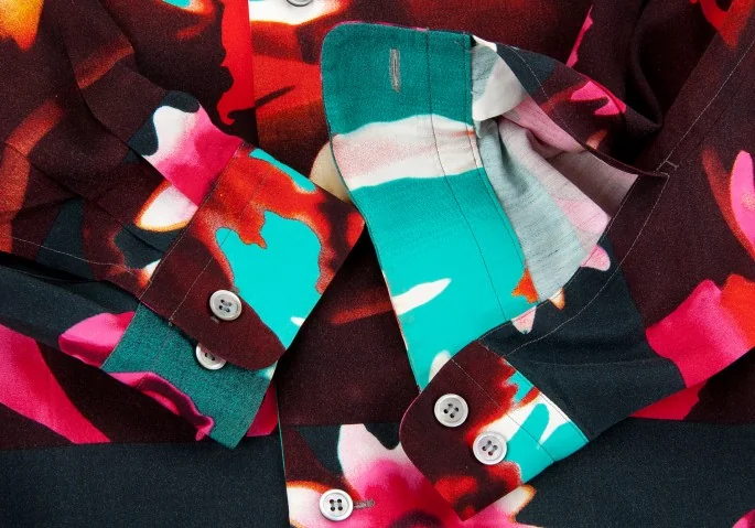 イッセイミヤケISSEY MIYAKE 花柄長袖レーヨンシャツ 青ピンク2 (K-6701)