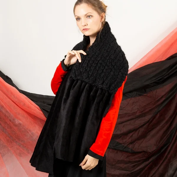 ヨウジヤマモト ノアールYohji Yamamoto NOIR フリース切替チャンキーニットマフラー 黒 K-93266_010