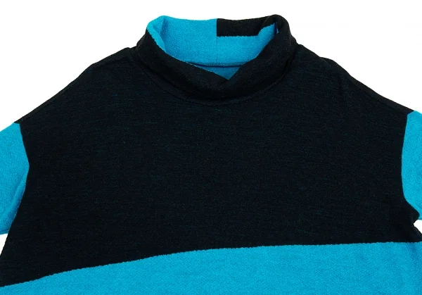 イッセイミヤケ ハートISSEY MIYAKE HaaT バイカラータートルネックニット 水色黒2 K-93273_003