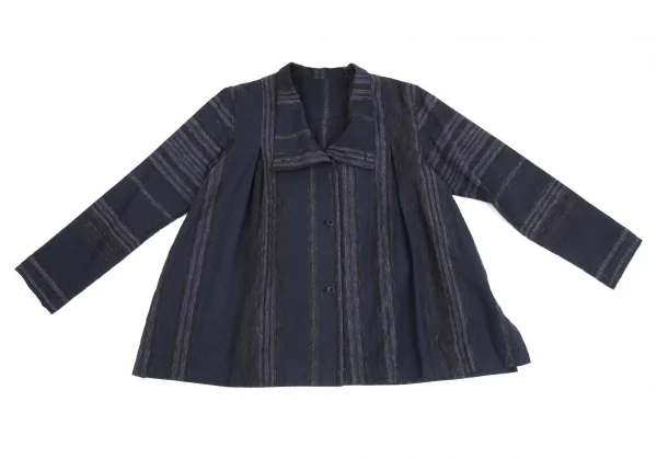 イッセイミヤケ ハートISSEY MIYAKE HaaT 小紋ドビーグリッターストライプシャツジャケット 紺2 K-93274_002