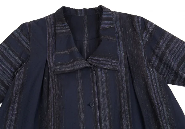 イッセイミヤケ ハートISSEY MIYAKE HaaT 小紋ドビーグリッターストライプシャツジャケット 紺2 K-93274_003