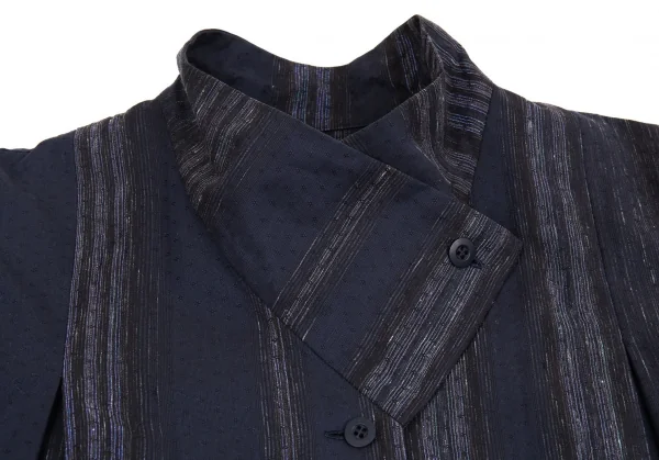 イッセイミヤケ ハートISSEY MIYAKE HaaT 小紋ドビーグリッターストライプシャツジャケット 紺2 K-93274_006
