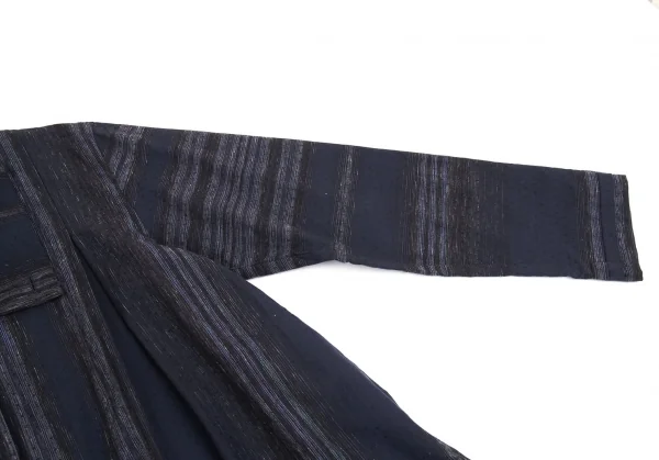 イッセイミヤケ ハートISSEY MIYAKE HaaT 小紋ドビーグリッターストライプシャツジャケット 紺2 K-93274_007