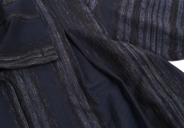 イッセイミヤケ ハートISSEY MIYAKE HaaT 小紋ドビーグリッターストライプシャツジャケット 紺2 K-93274_010